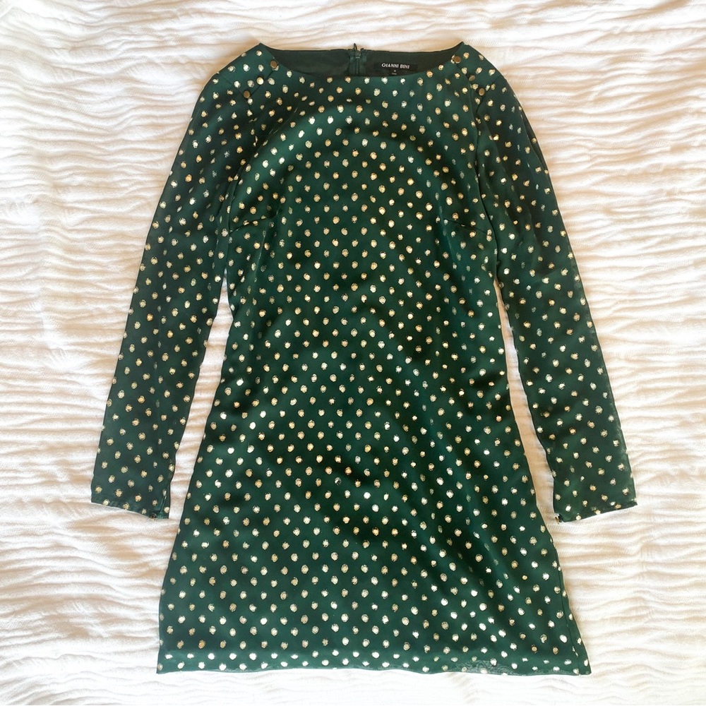Gianni Bini Green & Gold Polka Dot Shift Dress